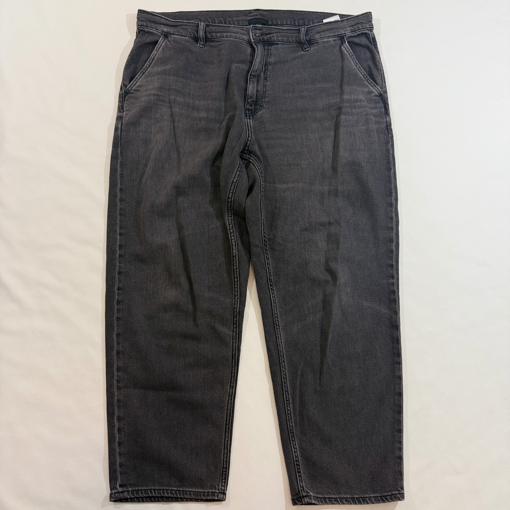 Uniqlo Jeans Men XL Washed Black Relaxed Tapered 100% Cotton 321-477044